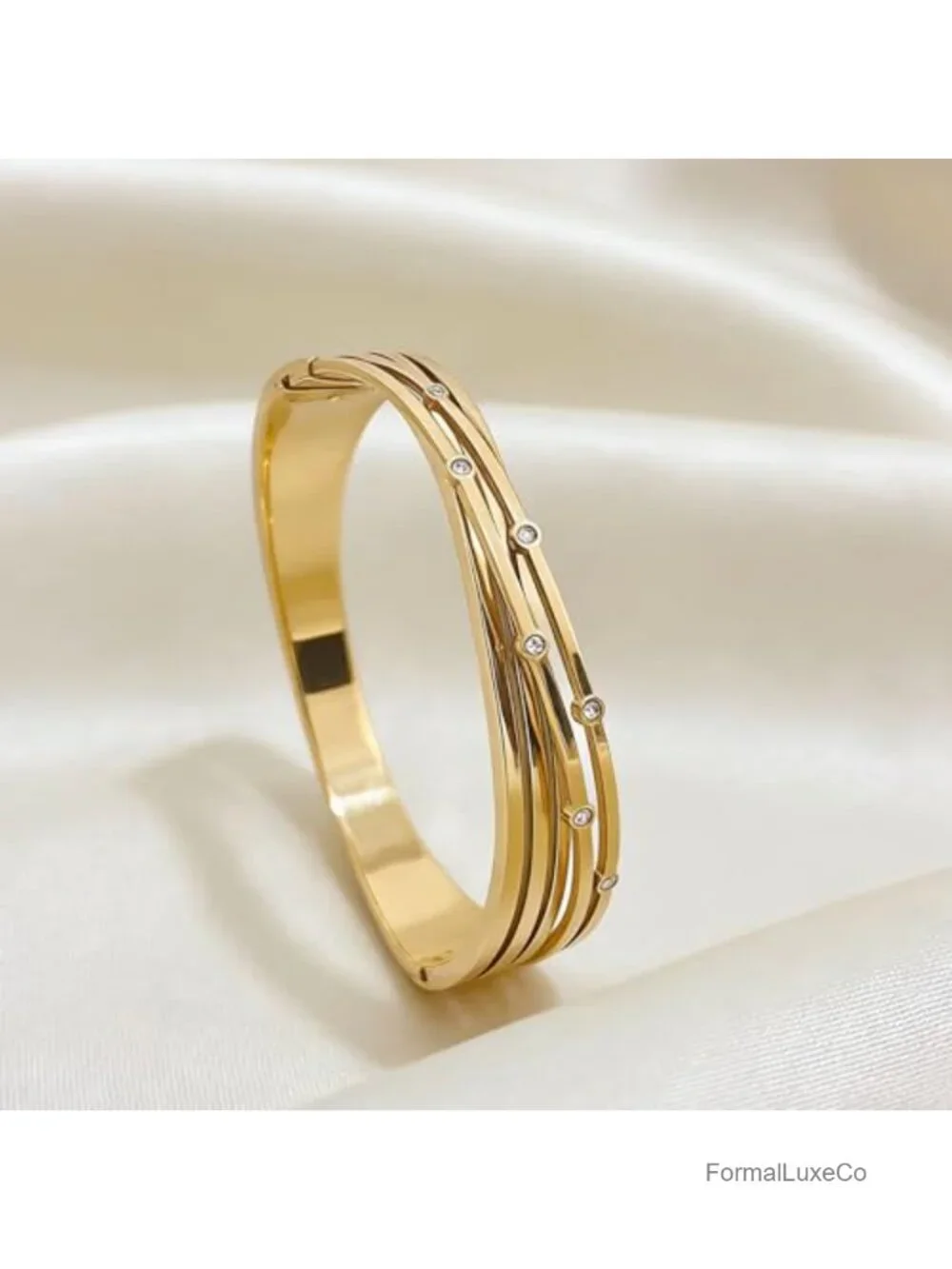 Multi-Layered Crisscross Bangle Bracelet for Women, Alloy, Sparkling Accents